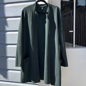 Eileen Fisher Longline Forest Green Wool Knit Sweater/Jacket